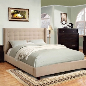 Item # 056Q - The low profile bed has wingback headboard trimmed with copper nailheads. 
