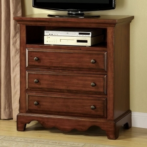 Item # 028MCH - This classic styled group is crafted with solid woods and veneer in a distressed light walnut finish, featuring antique gold finish knobs and multiple drawers for plenty of storage.