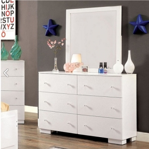 Item # 166DR - White Contemporary Dresser with 6 drawers<br><br>Metal Side Glides<br><Br>