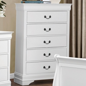 Item # 101CH 5 Drawer Chest - Contemporary Style Dresser in Burnished White Finish with metal glides
