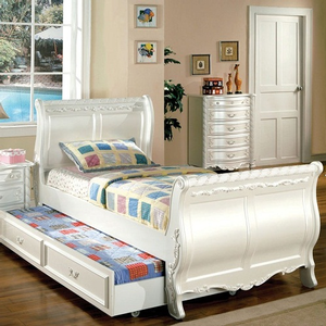 Item # A0015TR - Finish: Pearl White with Gold Accents<br>Dimensions: 92 1/2L x 40 3/4W x 48 1/4H