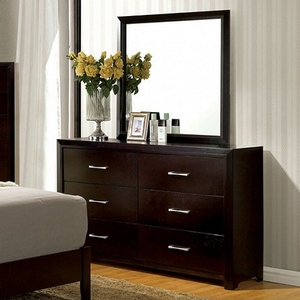 Item # 283DR - Style Contemporary<br>
Color/Finish Espresso<br>
Material Replicated wood, others<br>
Hardware Nickel bar pulls<br>
Product Dimension Dresser 56