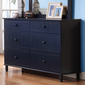 Item # 078DR 6 Drawer Dresser W/ Cottage Style Design - Dovetail drawers and kenlin glides create a sturdy drawer unit<br><br>Case pieces have wood knobs finished in navy <br><br>Beadboard paneling fronts<br><br>