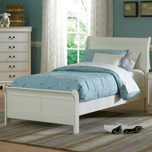 Item # A0299T - Finish: White<br>Also available in Full, Queen, Eastern King and California King<br>Dimensions: Headboard: 43.5H, Footboard: 21H