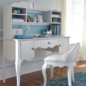 Item # 168HC Desk Hutch - 2 Fixed Shelves, 4 Cubbies, Small Oval Mirror, Cord Access<br><br>