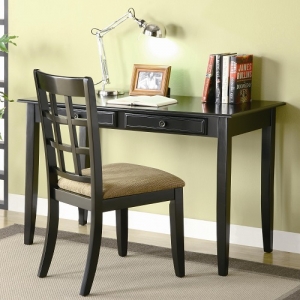 Item # 142D Table Desk - Desk features two drawers<br><br>Matching chair with tan fabric upholstered cushion