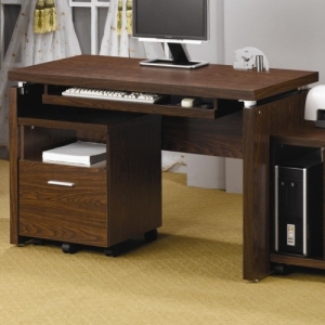 Item # 144D Computer Desk - Features a floating top and a keyboard drawer<br><Br>
Matching two-drawer CPU stand with casters for mobility