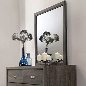 Item # A0059M - Finish: Grey Oak / Black<br><br>Available in Medium Warm Brown<br><br>Dresser Sold Separately<br><br>Dimensions: 39W x 0.75D x 35H