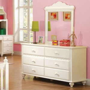 Item # 063DR 6 Drawer Dresser - This dresser with its multiple drawers, turned legs, blunt-arrow feet, and white finish is as decorative as it is playful.